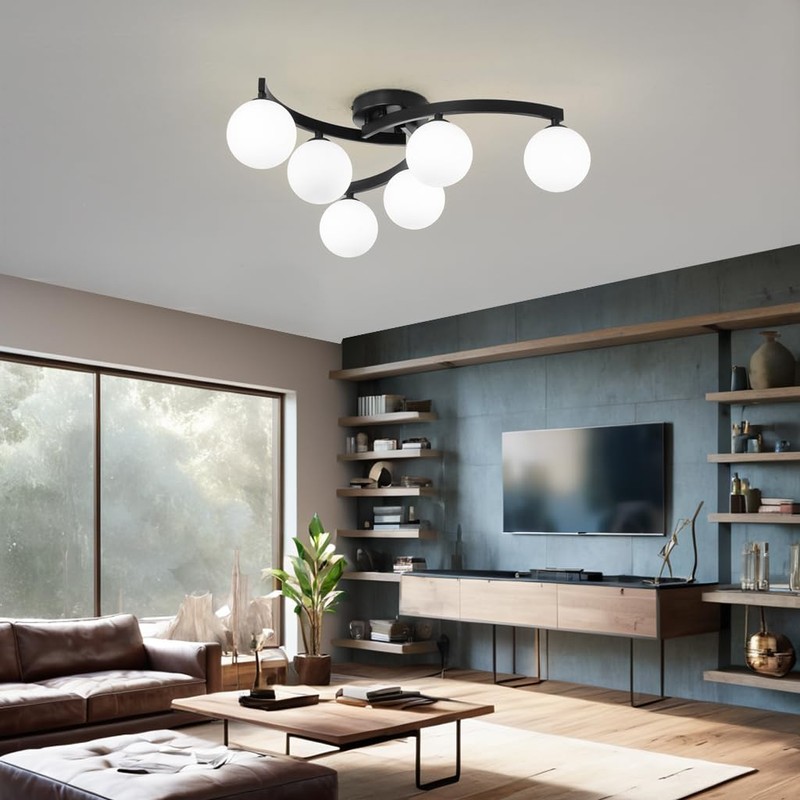 Wumydumy Mid Century Glass Globe Semi Flush Mount Ceiling Light