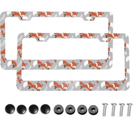 Dujiea 2 Pieces Cute Foxes Leaves Gray Aluminum Metal License Plate Frame with Screw Caps, 2 Holes License Plate Frame Car Tag Cover Holder for Us Standard Vehicles