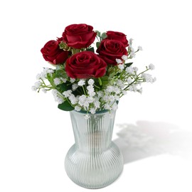 Neepanda Artificial Rose & Baby Breath Silk Fake Flowers 11.8" for Wedding Bride Bouquets Valentine’s Day in Wedding Party Home Kitchen Table Decorations (Red)