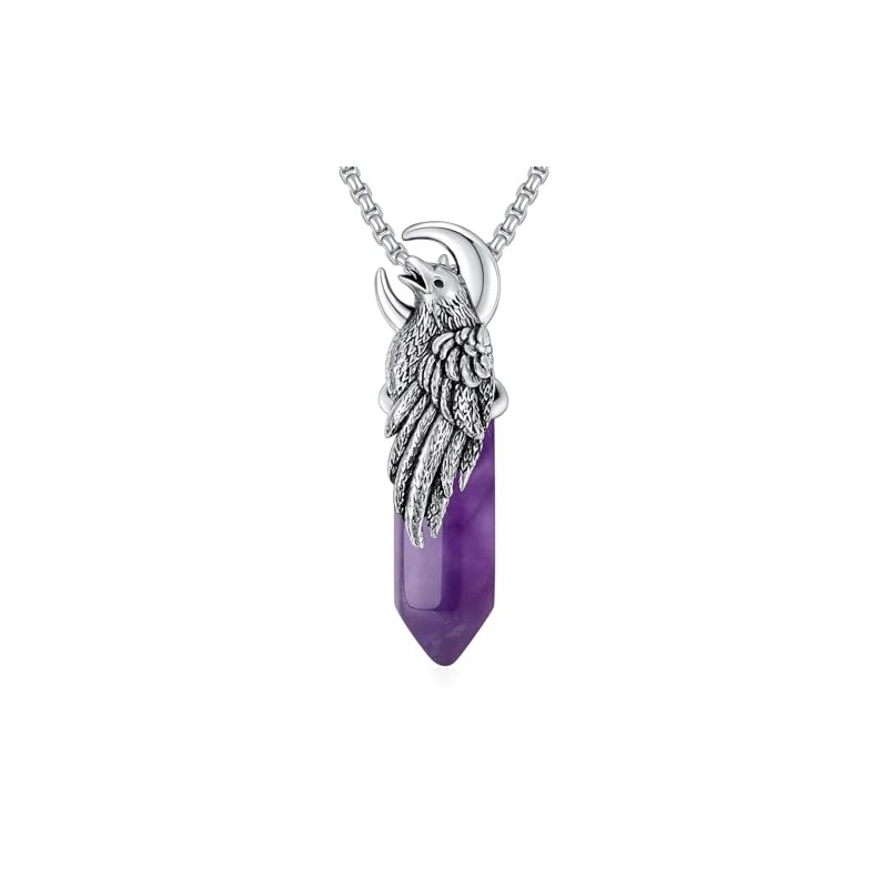Lattd Raven Necklace with Amethyst 925 Sterling Silver Gothic Crescent