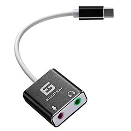 ElloGear USB Type C Audio Adapter with 2 3.5mm Input and Output Jacks, Add an External Stereo Sound Card to PC, Mac with Speaker and Microphone Jack