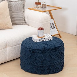 Poofieotto Round Pouf Ottoman Stuffed 20x12 Inches Floor Pouf Chair for Living Room Bedroom Modern Foam Pouf Ottoman Foot Rest for Couch Home Decor Pouffe Dark Blue