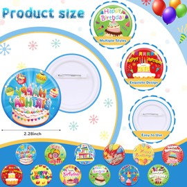 2 1/4 inches Pin for Happy Birthday Button Pinback Buttons for Happy Birthday Colorful Birthday Button Pins Party Birthday Pins for Adult Birthday Party Supplies, 12 Styles(24 Pcs)