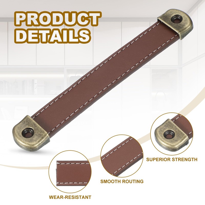 PATIKIL 5.6" Leather Drawer Pulls with Iron Sheet, 6 Pcs