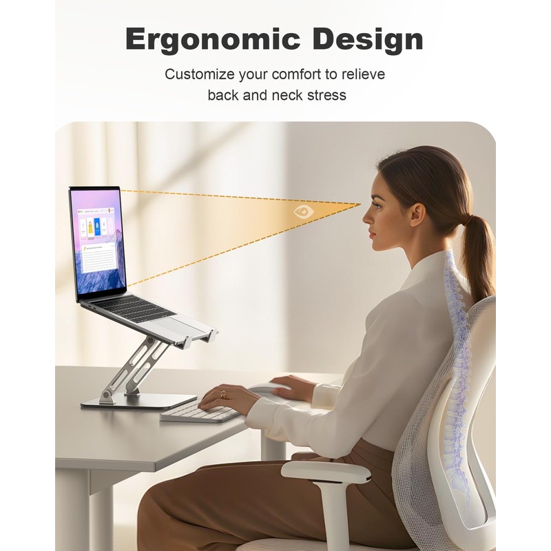 Zewwen Ergonomic & Adjustable Laptop Stand for Desk, Foldable &