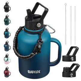 BJPKPK Large Insulated Water Bottles with Straw Lid & Handle, 50oz, 64oz, 87oz, 128oz Water Bottle with 3 Lids and Paracord Strap, Stainless Steel Metal Water Bottle, Insulated Water Jug, Vast