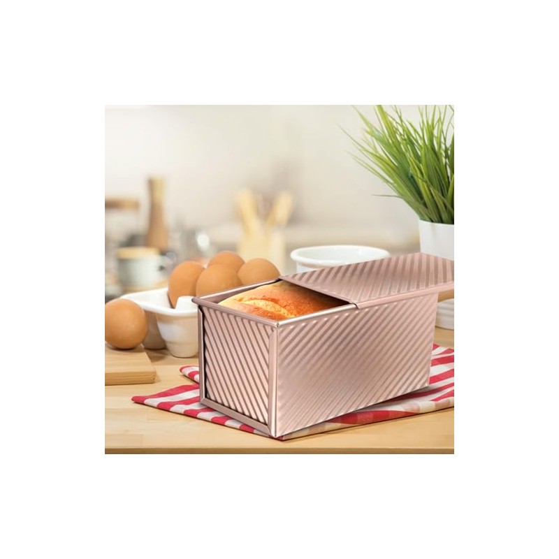 Bread Baking Mould with Lid, Rectangular Rose Gold, Toast Bread