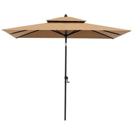 Crestlive Products 9 x 5 FT Double Top Patio Outdoor Umbrella, Market Table Umbrella, Rectangular Tilting Parasol, 500h Fade-resistant and Waterproof for Pool Garden Backyard (Tan)