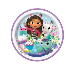 Unique Gabbys Dollhouse Birthday Party Supplies Bundle Pack includes 16 Lunch Plates, 16 Napkins, 1 Table Cover (Bundle for 16)