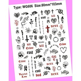 Black & White Snake Rose Heart Love Arrow Moon Stars 3D Nail Sticker Wg606 for Nails Design Nail Art Stickers Decals Supplies Manicure Tips Sticker Colorful for Nail Decorations
