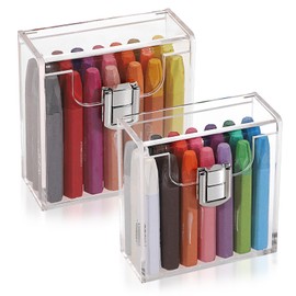 BTSKY 2 PCS Clear Acrylic Crayon Boxes with Silver Latch, Compact Crayon Organizer Holds 21 Crayons, Small Crayon Case Crayon Organizers for Art and Craft Storage Supplies Portable Crayon Containers