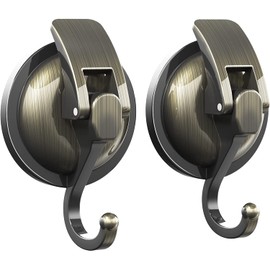 Strong Suction Cup Hook, Vacuum 2 Pack, Load Capacity 11.0 lbs (5 kg), Wall Hook, Reusable Wall Hook, No Scratches, Bathroom, Bath, Kitchen, Office, Living Room, ABS Resin, Bronze