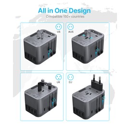 Universal Travel Adapter, VINTAR International Power Adapter with 6A 3 USB C and 2 USB Ports, All in One Travel Essentials Plug Adapter, Worldwide Outlet Converter for Europe UK USA AUS(Type C/G/A/I)