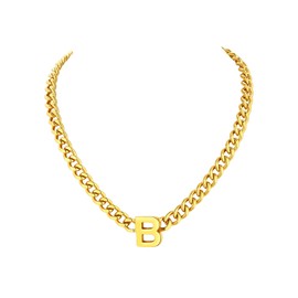 Richsteel Initial Men's Women's Necklace A-Z Cuban Link Chain with Letters for Women Choker Black Jewellery Valentine's Day Gifts for Him / Her, Stainless Steel