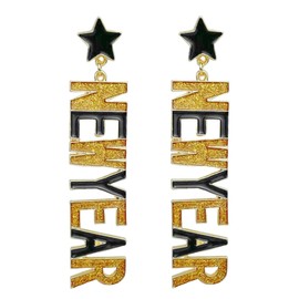 Happy New Year Earring for Women Glitter Bling Rhinestone Star Letter New Year Holiday Earrings Festive Party Jewelry Gifts