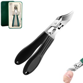 Eagle Beak Beveled Nail Clippers, Long Handle Wide Jaw Opening Anti-Splash Slanted Nail Clippers Set, Super Sharp Oblique Large for Thick Nails, Seniors & Ingrown Care (Black)