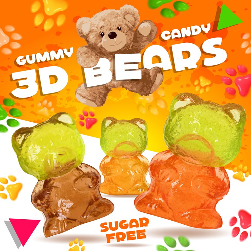 Sugar-Free Gummy Bears | 1 Pound Bag | 3D Candy