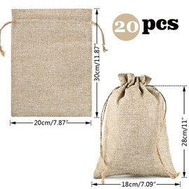 20pcs Hessian Bags, Reusable Gift Bags, Cotton Drawstring Pouches - Natural Jute Pouch for Jewellery, Festivals, Parties, Weddings, Christmas