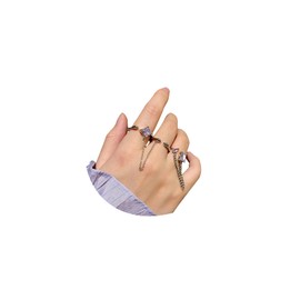 GIGB PBDK Purple Crystal Chain Knuckle Ring Sets Chunky Silver Open Adjustable Square Zircon Rings Geometric Finger Rings Set Y2k Jewelry Gifts (Purple)