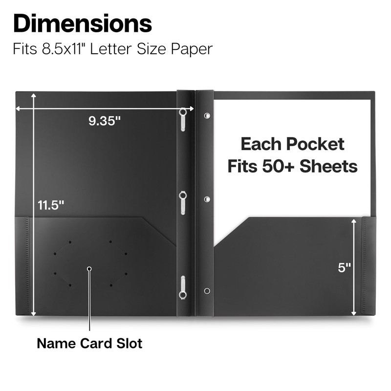 Dunwell Plastic Folders with 3 Prongs, (2 Pack, Black), 2-Pocket