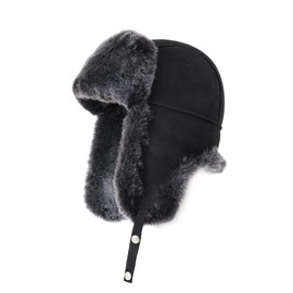 Mumcu's Leather Aviator Russian Ushanka Trapper Shearling Sheepskin Fur Ear Flap Waterproof Winter Hat