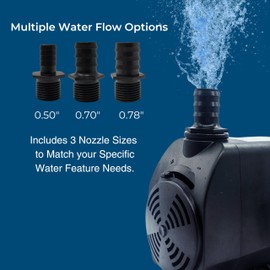 Teamson Home 635 GPH 50W Adjustable Submersible Water Pump with a 6 ft. Power Cord and 3 Different Nozzles for Fish Tank, Pond, Aquarium, Fountains, and Hydroponic Systems, Black