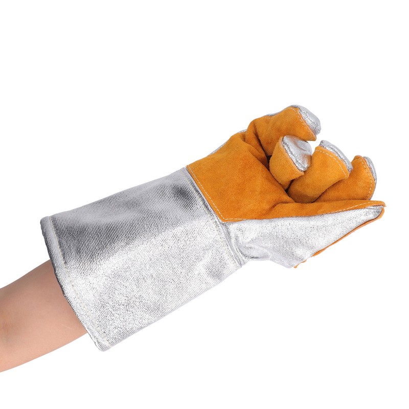 1 Pair Cowhide Welding Gloves Heat Resistant Fireproof Hard Wearing