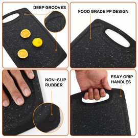 BETA SPACE Cutting Board, Set of 3 Kitchen Plastic Chopping Boards Non-Slip Cutting Boards with Grip Handle Juice Grooves Grinding Groove Large Chopping Boards for Meat Vegetables Fruits.