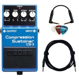 Boss CS-3 Compressor/Sustainer Bundle with Instrument Cable, Patch Cable, and Picks