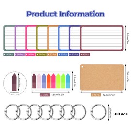 Agoer Revision Cards Coloured,400pcs Index Cards,3 x 5 in Punched Lined Flash Cards with Rings,Sticky Tabs and Kraft Papers,8 Colours Heavy Note Cards Set for Revision,Presentation,Teacher,Student