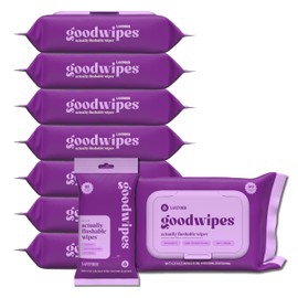 goodwipes Flushable Butt Wipes - Vitamin E & Aloe - Sewer & Septic Safe - Extra Large Adult Wet Wipes For Women & Men - Bathroom Essentials - Lavender, 418 Count (8 Packs + 1 Travel)
