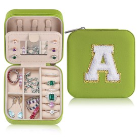 Parima Sturdy Jewelry Organizer Box, Preppy Stuff for Teen Girls, Trendy Green Initial Travel Jewelry Case for Necklace, Earring, Rings Gifts for Women Girls - Letter A, Light Green