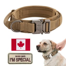 Tactical Dog Collar with USA American Flag - Military Dog Collar Thick with Handle - Heavy Duty Nylon K9 Adjustable Metal Buckle for Medium Large Dogs M L XL Chew Proof with 2 Patches Brown