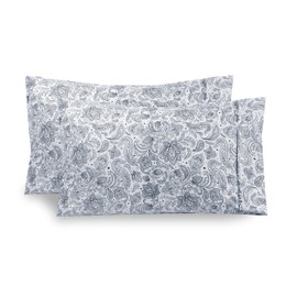 Elegant Comfort Luxury Ultra-Soft 2-Piece Pillowcase Set - Premium Hotel Quality Microfiber Double Brushed - Wrinkle Resistant, King Size, Paisley Pattern Navy Blue