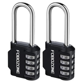FOBOZONE Combination Locks Padlock, 4 Digit Waterproof Padlock with Resettable Code, for Gym Locker, Cabinet, Shed, Reel, Gate (L Black 2 Pack)