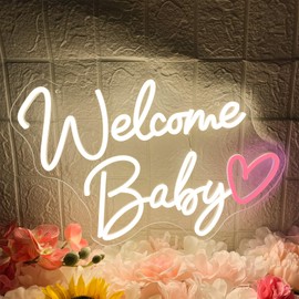 Welcome Baby Neon Sign, Dimmable Switch Welcome Led Signs for Wall Backdrop Decor, Warm White Neon Light Up Sign for Baby Shower Birthday Party Gender Reveal Bedroom Boys Girls Present