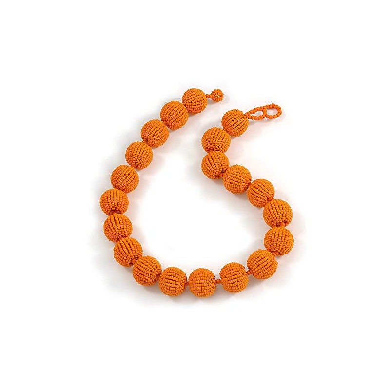 Avalaya Orange Glass Bead Ball Chunky Necklace/54cm L