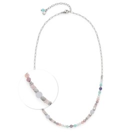 Jewels by Leonardo Randy Necklace, Short Paperclip Chain Made of Silver-Coloured Stainless Steel, Beads in Various Shapes and Pastel Colours, 45-50 cm Length, Jewellery Gift for Women, 024797, 45 cm,
