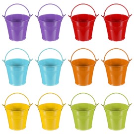 PATIKIL 2.7"x2.3" Small Metal Buckets with Handle, 12 Pcs Mini Galvanized Bucket Colorful Easter Buckets for Crafts Party Favors Decoration, Green/Yellow/Orange/Blue/Red/Purple