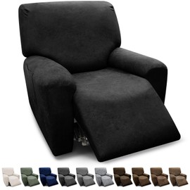 Pfrstuv Chair Covers 4-Pieces Recliner Chair Covers 1 Seater Cover for Recliner Chair Leather Look Recliner Slipcovers with Pockets Spandex Fabric Furniture Covers(Recliner, Black)