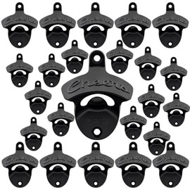 Luwanburg 24 PCS Black Bottle Cap Opener Wall Mount Beer Openers Bulk, Rustproof Cheers Soda Opener Mountable for Bar DIY Cooler
