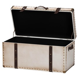 Baxton Studio Nevio Canvas Storage Trunk, Beige/Coffee/Black
