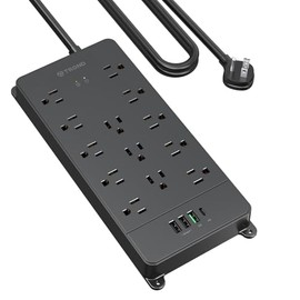 TROND Regleta con Protector contra sobretensiones, regleta de Enchufe Plano con Cargador USB C y QC 3.0 de 32 W, 4000 J, certificación ETL, 13 Salidas