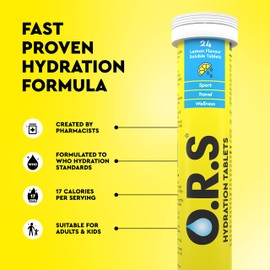 O.R.S Hydration Tablets with Electrolytes, Vegan, Gluten and Lactose Free Formula – Soluble Sports Hydration Tablets with Natural Lemon Flavour, 12 Tablets