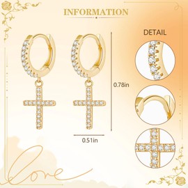 Gold Mini Cross Huggie Hoop Earrings for Women, Cross Earrings for Men Hoop Earrings Hypoallergenic Cubic Zirconia 14K Gold Plated Cartilage Gold Hoop Dangle Earrings Gift for Girls Teen