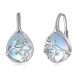 VONALA Heart Earrings with Crystal Zirconia Silver 925 Love Heart Pendant Hanging Dangle Drop Earrings Jewellery Valentine's Day Gifts for Women Girls, Sterling Silver, Moonstone
