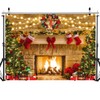 SJOLOON Christmas Backdrop Fireplace Photo Background with Christmas Tree for