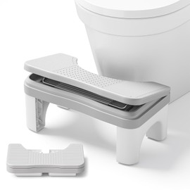 Foldable Toilet Stool Squat Adult, 7" Height Adjustable Poop Stool for Bathroom, Portable Squatting Potty Toilet Step Stools for Adults, Ergonomic Foot Stools for Travel, Gray