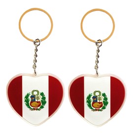 JAVD Peru Flag Keychain Peruvian Heart Love Key Ring (2 Pack)