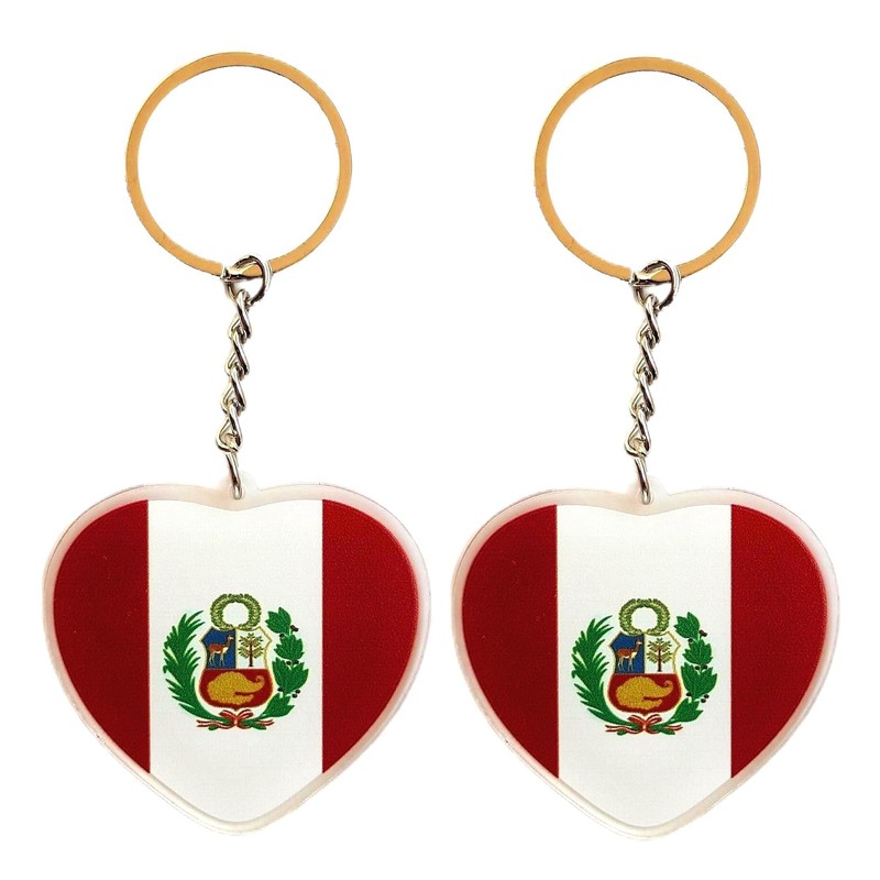 JAVD Peru Flag Keychain Peruvian Heart Love Key Ring (2